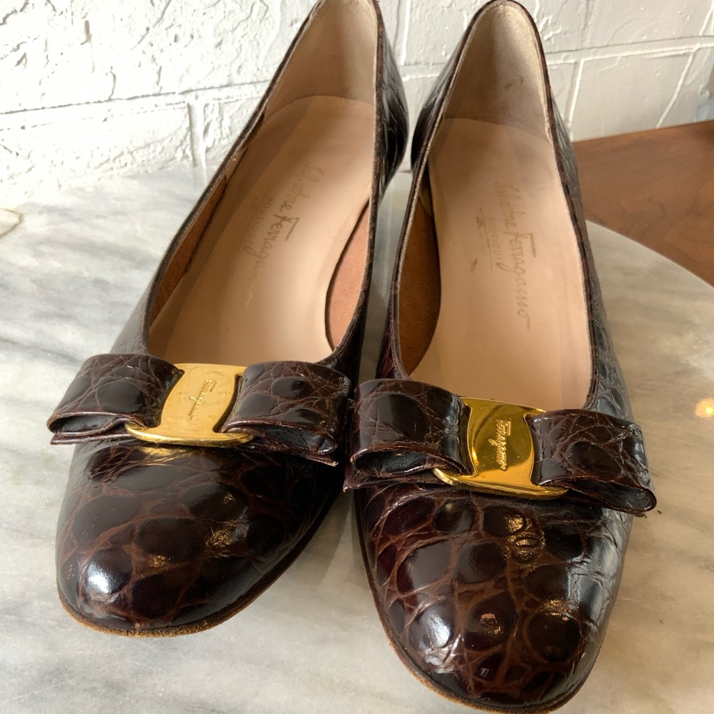 Salvatore Ferragamo Brown Crocodile Shoes - Picture 6 of 12